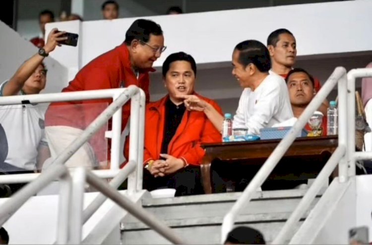 Momen Prabowo Nonton Bareng Pertandingan Indonesia vs Argentina Bersama Jokowi dan Erick Thohir