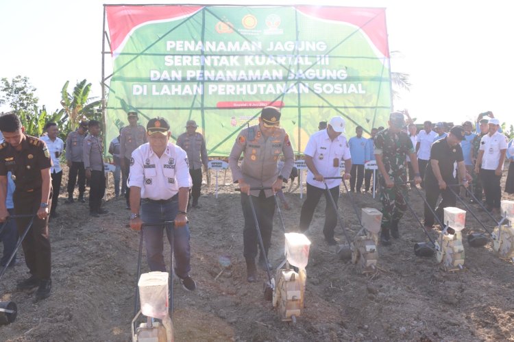 Dukung Ketahanan Pangan, Kapolres Boyolali Bersama Forkopimda Tanam Jagung di Lahan Hutan Sosial Wonosamodro